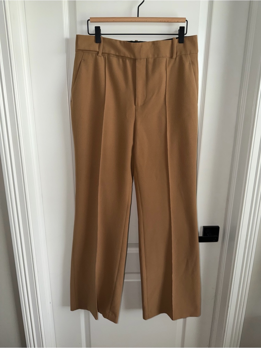 Zara Women’s Large Camel Tan High Rise Wide Leg Pleated Trousers Pants